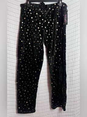 Em & Alfie Black Fleece with Gold Star-Print Pajama Pants